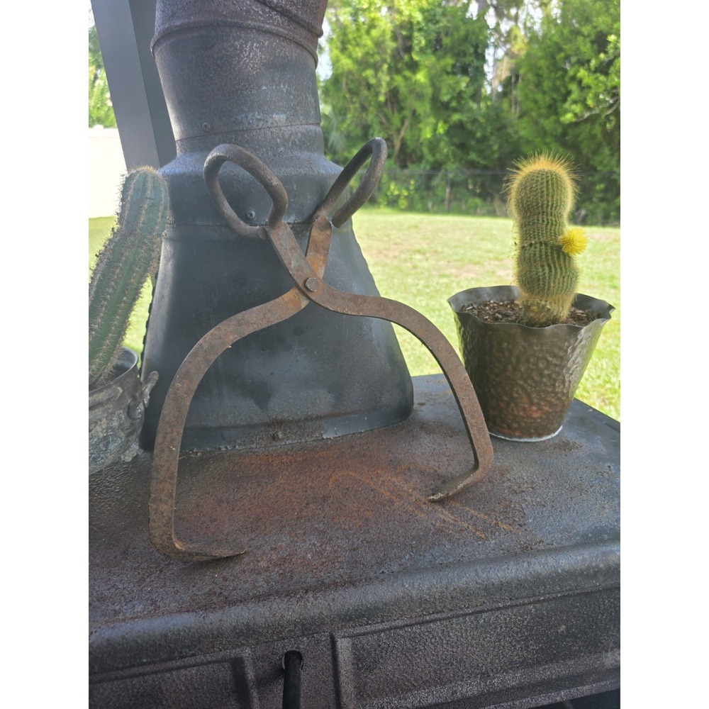 Antique Hand Forged Ice Block Tongs Blacksmith Made Wrought Iron Primitive Tool
